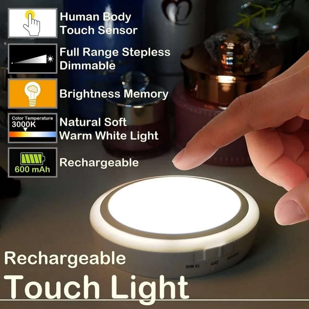 Rechargeable Touch Light with Timer, Dimmable LED Night Lamp for Kids, Baby, Closet, Cabinet, Warm White