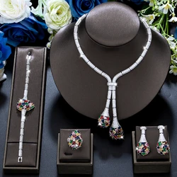 Luxury Bridal Jewelry Set Nigeria Design Cubic Zirconia Large Necklace Earrings Women's Wedding Accessory