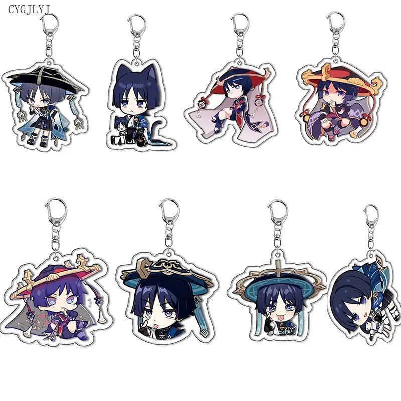 

Anime Keychain Women Kunikuzushi Scaramouche Wanderer Key Chain Man Kawaii Acrylic Key Ring Pendant Accessories For Friend Gifts