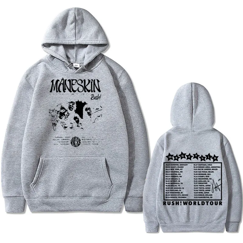 Italian Rock Band Maneskin Rush World Tour Music Album Hoodie Men Women Casual Loose Oversized Hood Sweatshirt Unisex Streetwear