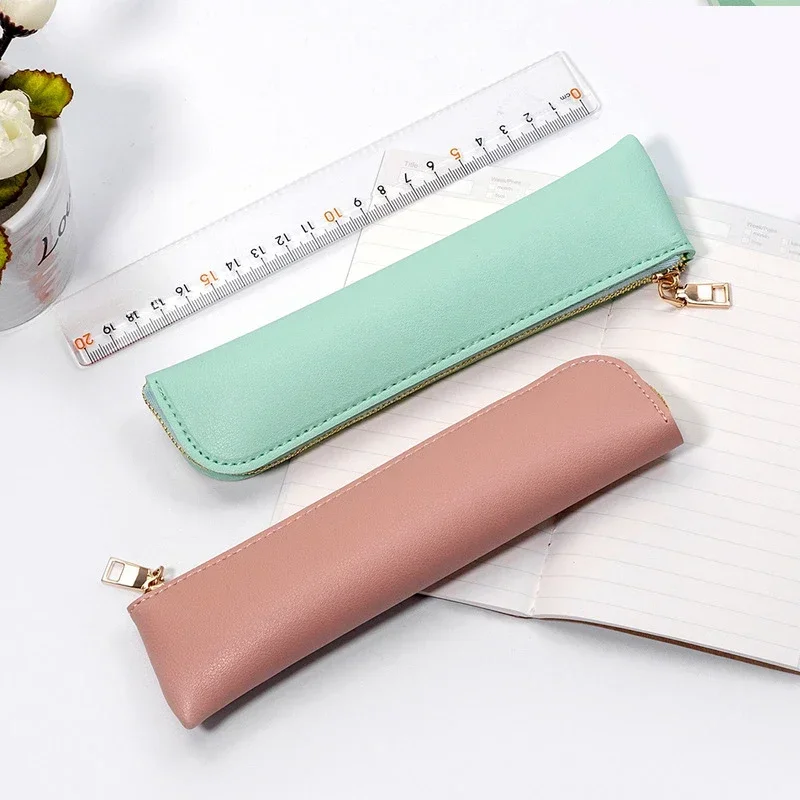 1PC Zipper Pen Pouch PU Leather Small Pen Pouch Mini Pen Case Stationery Pencil Case Student Products