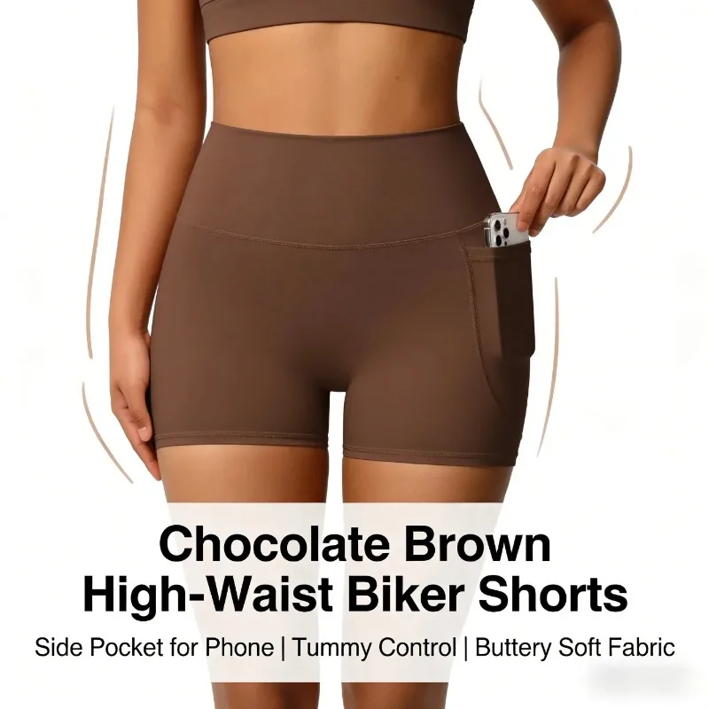 

Женские обтягивающие шорты с высокой талией, эластичные, 3-дюймовые, для бега, фитнеса, тренировок, с карманами, однотонные, с начесом, для йоги