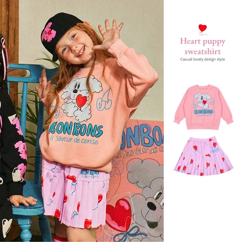 

BEBEBEBE Children's Clothing 2024 New Spring Girls Cute Puppy Print Sweatshirt Kids Baby Top