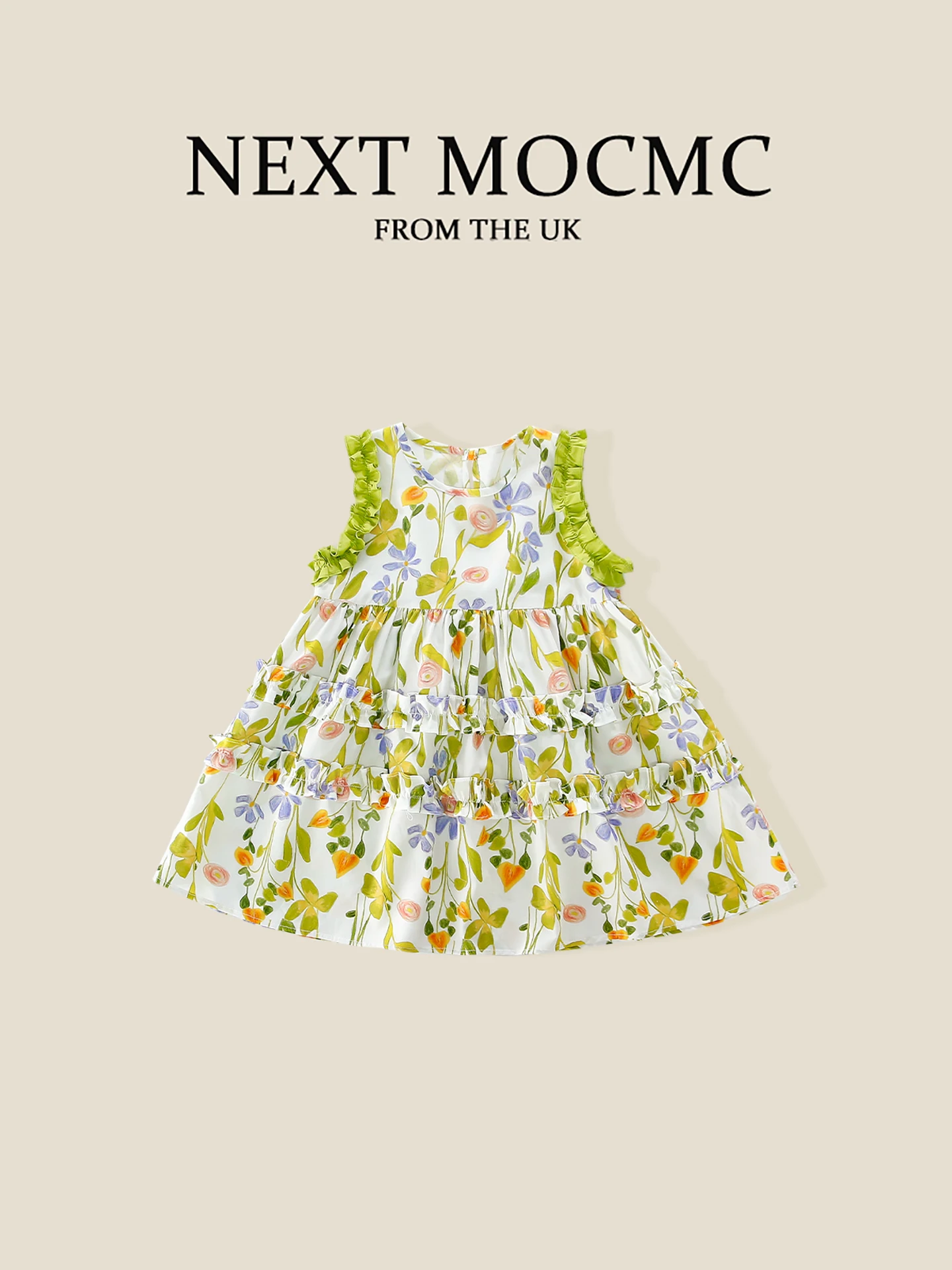 robe-de-princesse-a-imprime-floral-d'ete-pour-filles-sans-manches-avec-details-en-bois-style-mignon-et-doux-vetements-pour-enfants-jupe