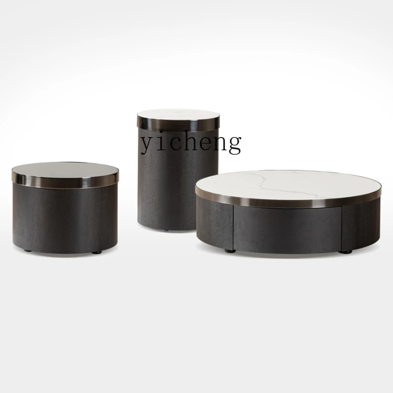 

Zf Simple Stone Plate round High and Low Tea Table Combination Leisure Entertainment Club Tea Table