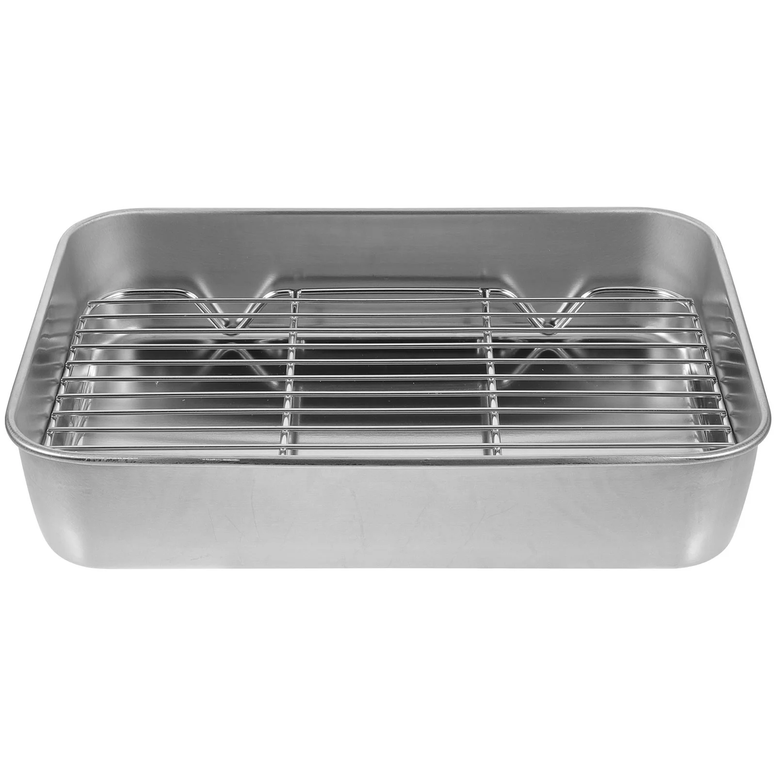 

Lid Grill Pan with Grid Roasting Tray Stainless Steel Baking Rack Colander Wire Frying