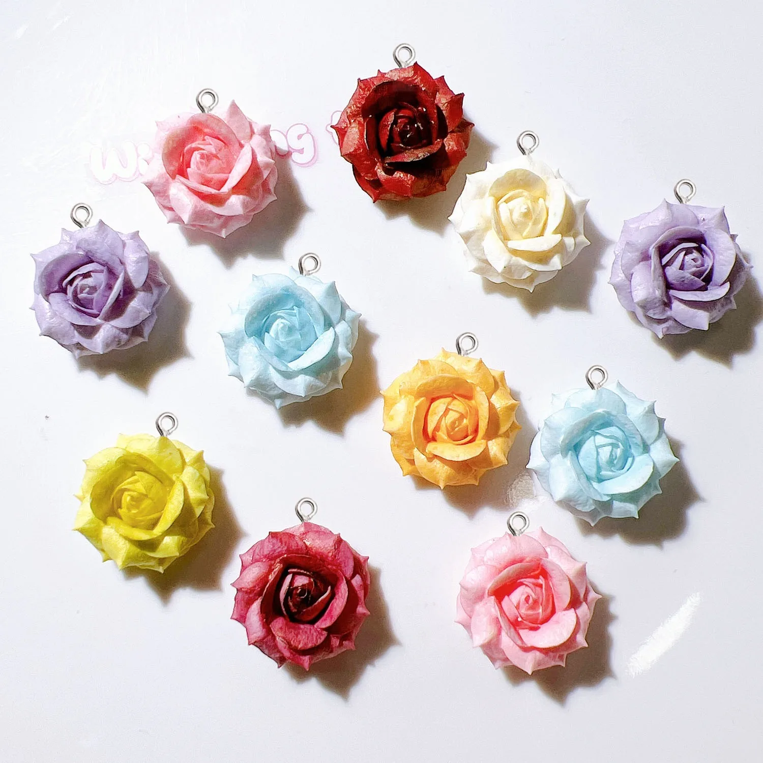 10Pcs Multicolor Resin Rose Flower Pendants For DIY Earrings Necklace Bracelet Jewelry Making Keychain Craft Accessories Hook