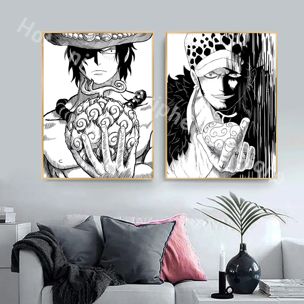 Anime One Piece Ace Zoro Law Posters Peripherals Canvas Painting Black and White Sketch Picture Art Wall Modern Home Decor Gifts