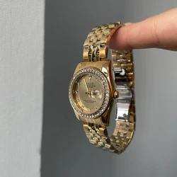 Business Watch Women's Brand Authentic Round Quartz Watch Workplace Light Luxury Women's Autumn/Winter Gift Girlfriend Leisure W