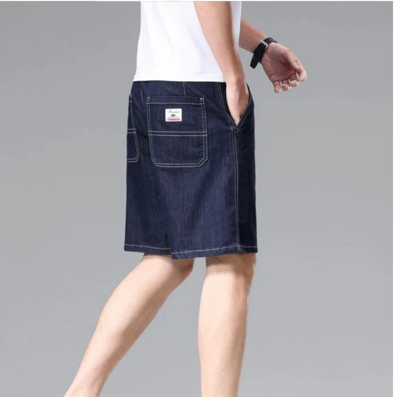 

Men's Denim Shorts Summer Thin Loose Straight Leg Five Point Elastic Casual Pants