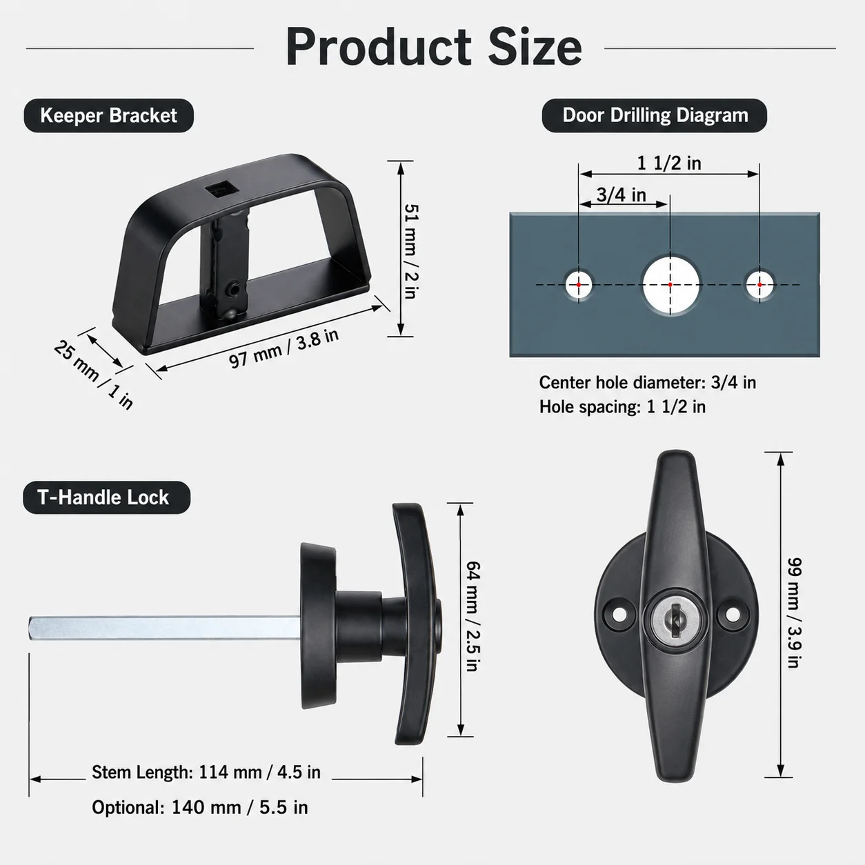 Shed Door Latch T Handle Lock Kit with 2 Keys 4.5 Inch 5.5 Inch Replacement for Storage Barn Garage Gate Chicken Coop