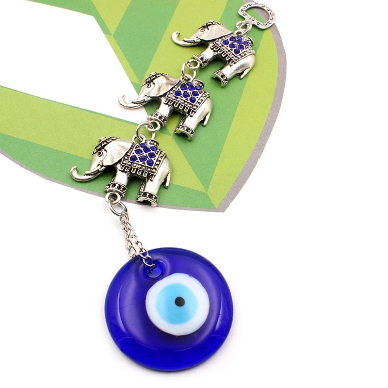 Turkish Blue Evil Eye Elephants Amulets Wall Hanging Pendant Ornament Home Decor Car Protection 40JA