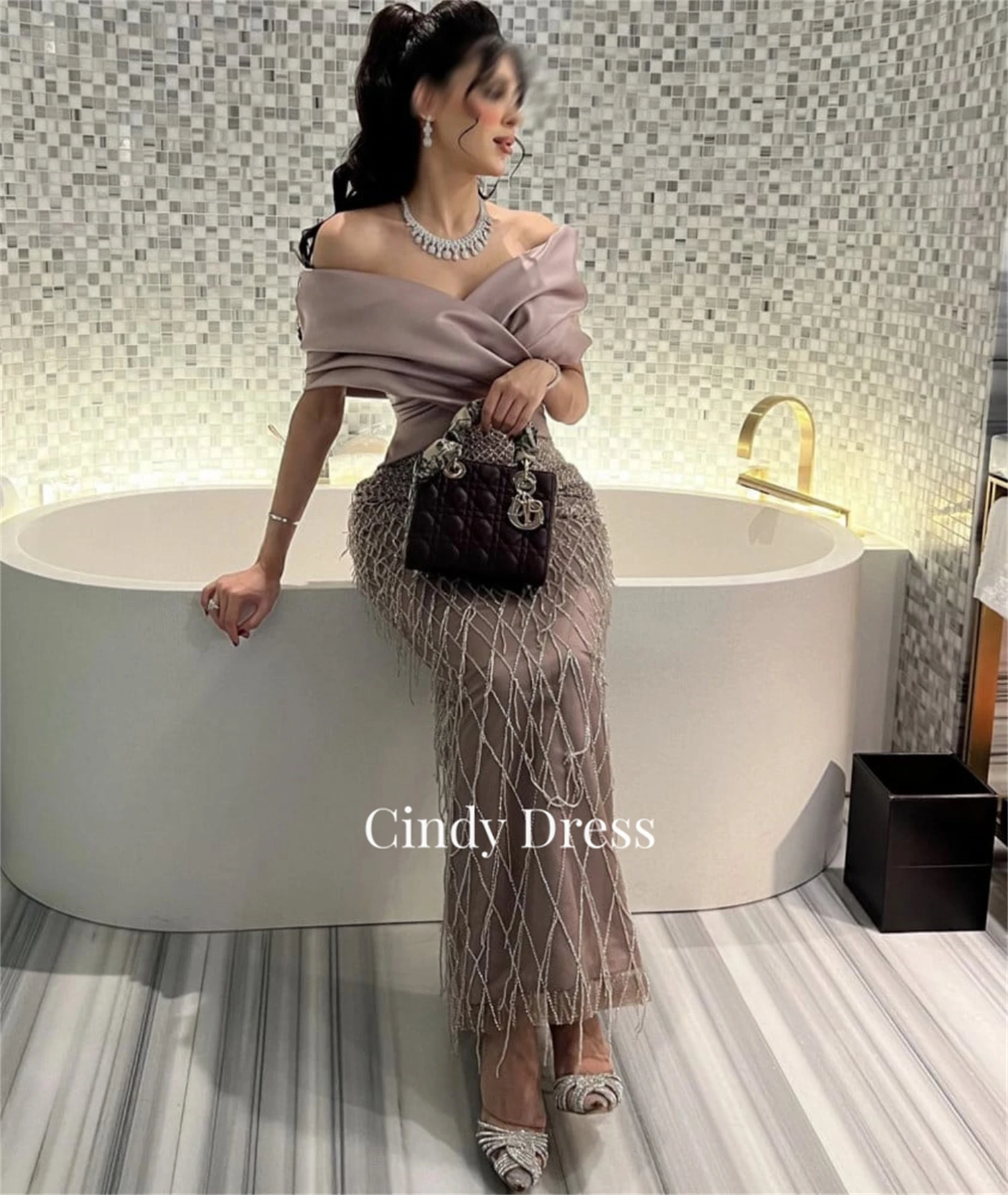 

Cindy Evening Dress Grace Satin Luxurious Glitter Bead Embroidery Mermaid Dresses Formal Party Wedding Women Women's Luxury New