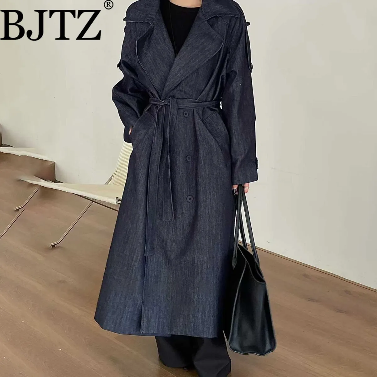 

BJTZ Temperament Office Lady Trench Jacket For Woman 2025 Spring Autumn New Trendy High Quality Women's Tie-waist Long Outwear