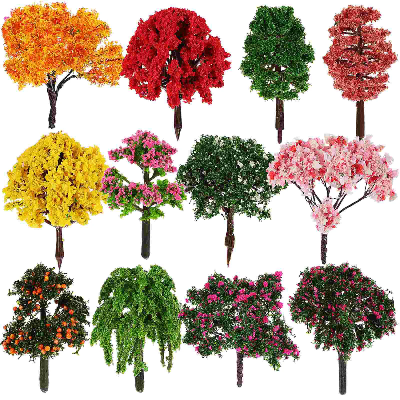 12 Pcs Tree Miniature Plant Decorations Fake Trees Spring Model Plastic Simulated Lifelike Models