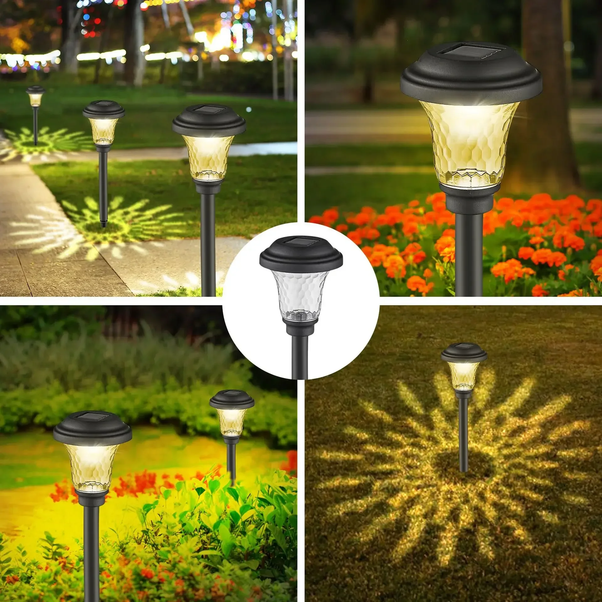 Solar LED Pathway Lights, IP67 Waterproof Outdoor Solar Lighting with RGB/Warm White Color Change for Garden Paths