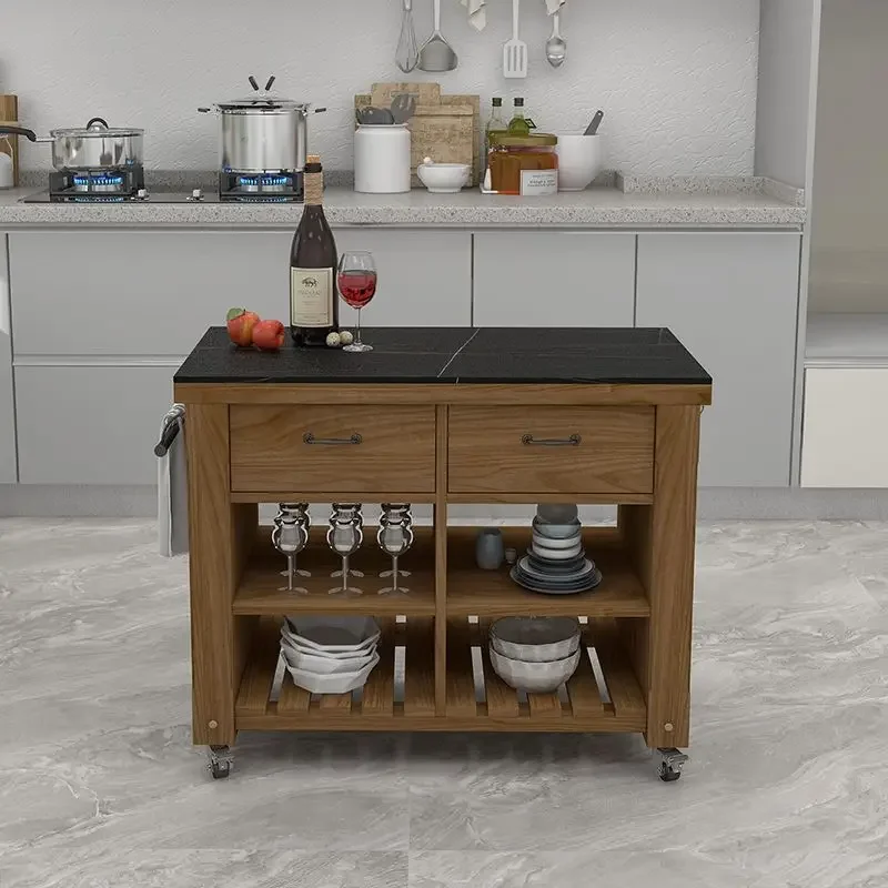 Kitchen Cooking Table Movable Multifunctional Cutting Table Bar Counter Household Open Marble Side Cabinet
