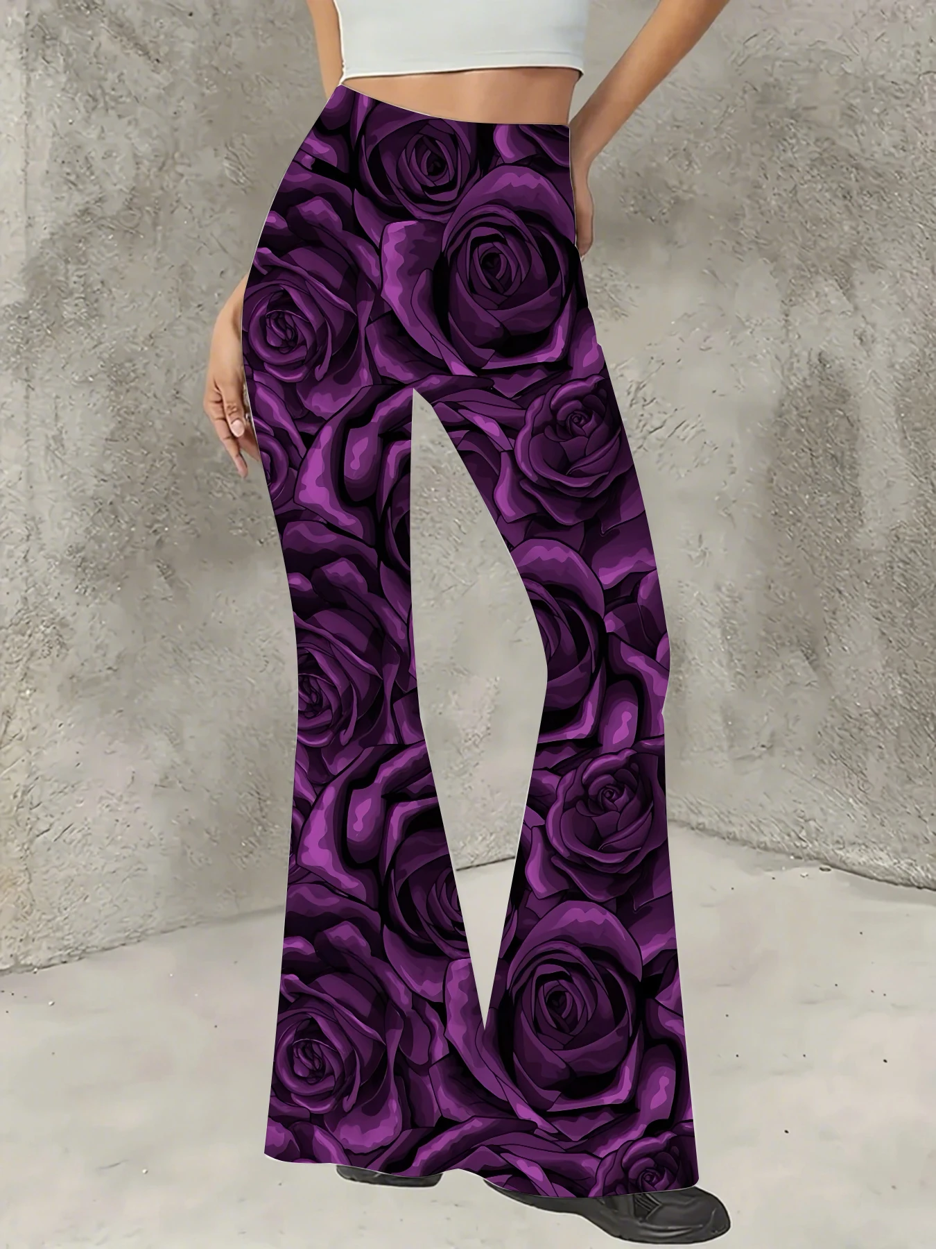 

Women's Boho Printed Flare Pants Vintage Knit High Waist Wide Leg Trousers