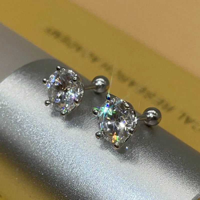 Women's Moissanite Screw Stud Earrings, 925 Sterling Silver