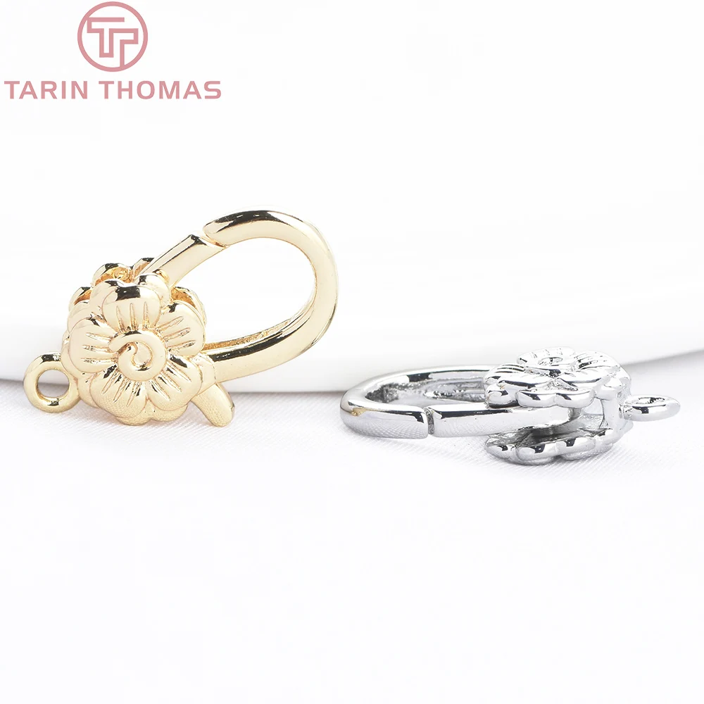 (9730) 4PCS 10x18MM 24K Gold Color Brass Flower Shaped Lobster Clasps High Quality DIY Jewelry Making Findings Accessories