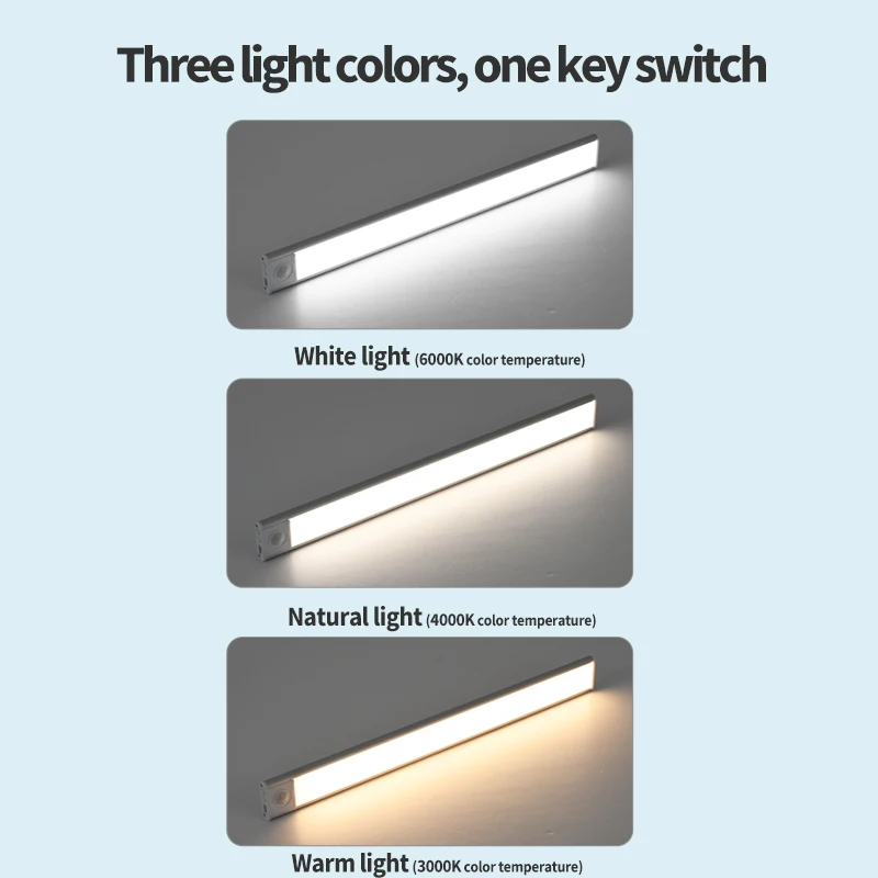 Recarregável LED Cabinet Lights, 3 em 1, Sensor de Movimento, Luz Noturna, Ultrafinos, Armário, Cozinha, Iluminação Interior
