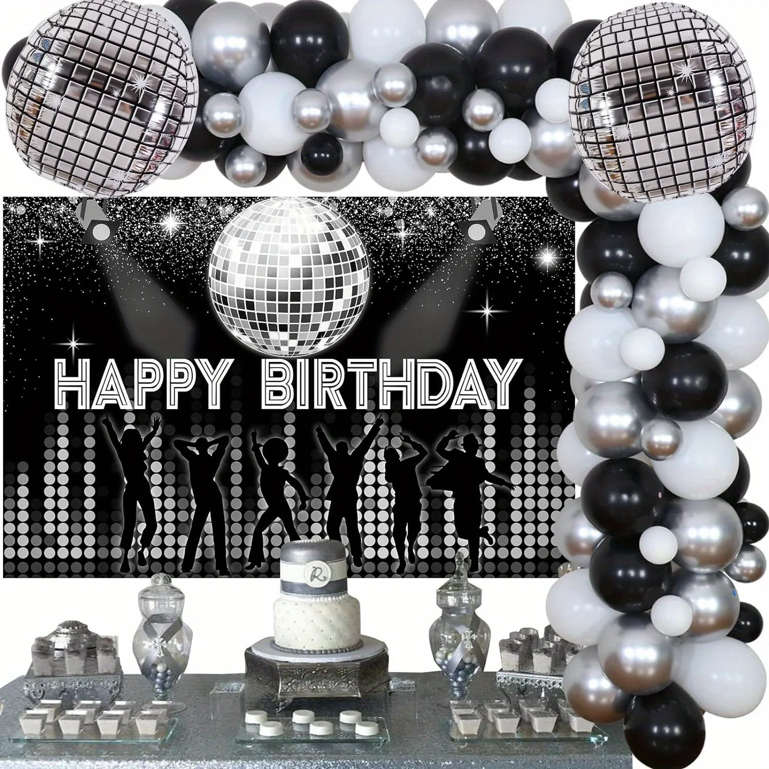 Black Disco Dance Flashlight 4D Silver Laser Ball Happy Birthday Background Girl\'s Day Back to 90s Retro Decorative Supplies