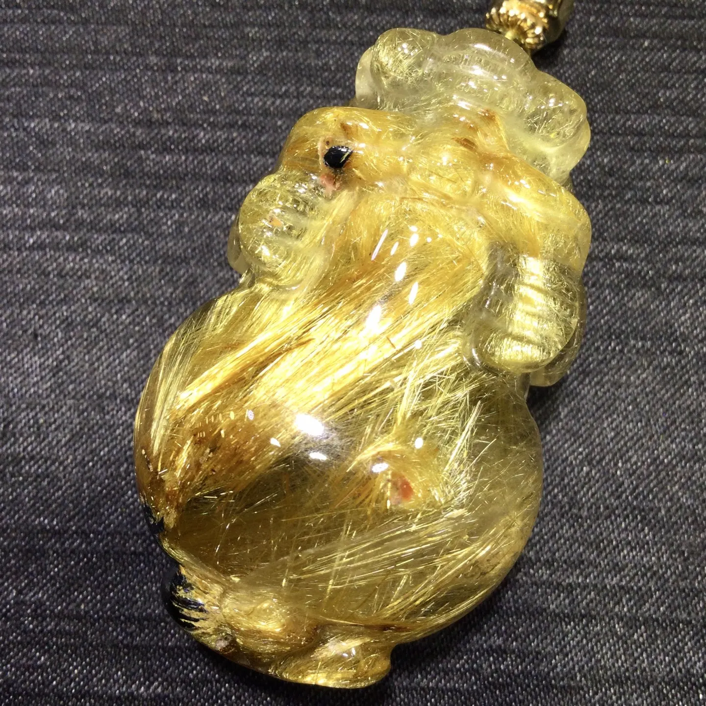 Natural Gold Rutilated Quartz Pi Xiu Pendant 50*31.5*22.5mm Yellow Rutilated Quartz  Men Women Brazil AAAAAAA