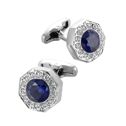 High Quality Blue Crystal French Shirt Cufflinks For Father Gifts Men's Rhinestones Buttons Wedding Groomsmen Farors Jewelry