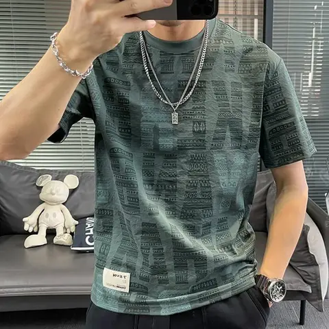 Camiseta de manga corta con estampado de letras para hombre, jersey de lino y algodón con cuello redondo de gran tamaño, Top Vintage que combina con todo, moda de verano