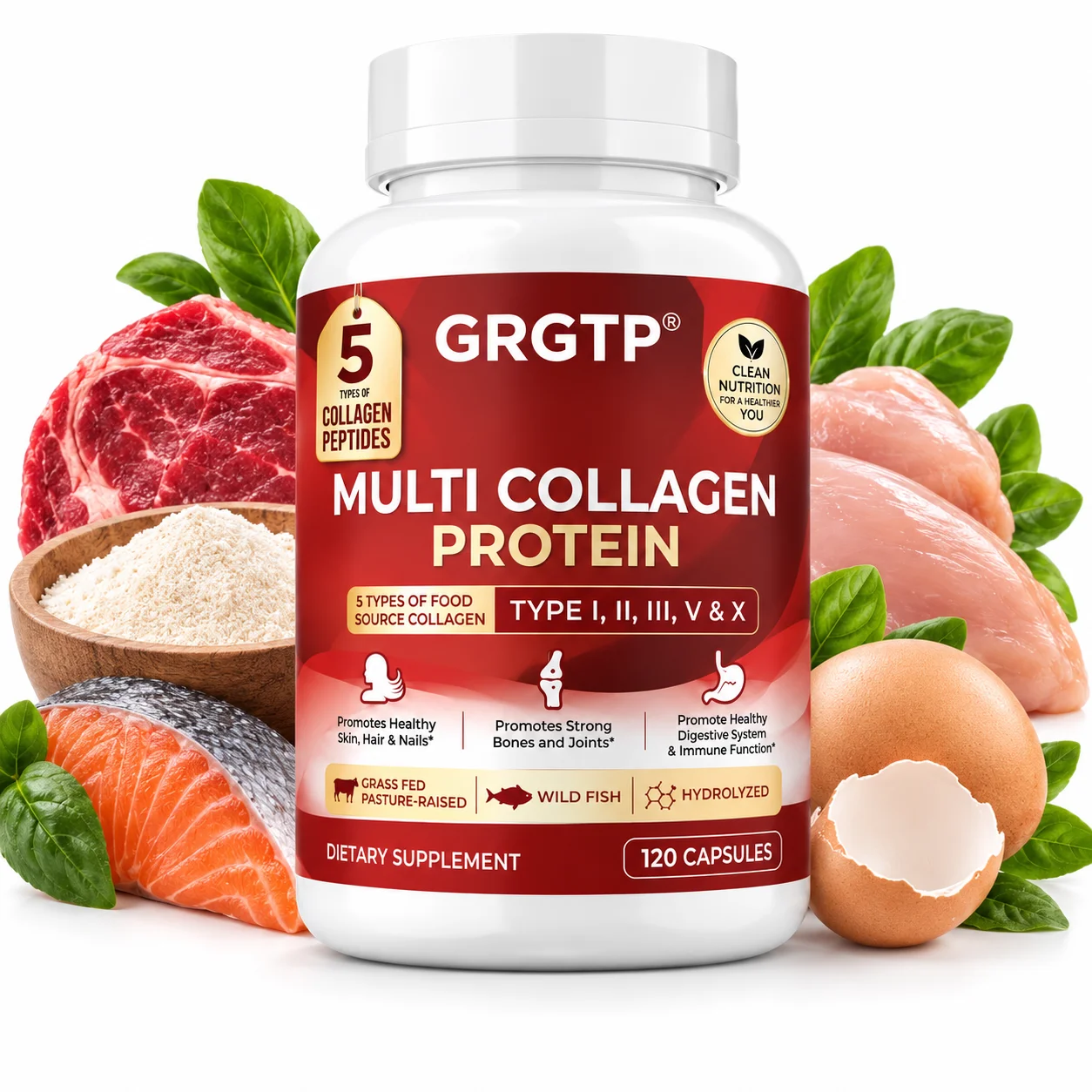 Multi Collagen Protein - Firming Skin, Promotes Collagen Synthesis, Supports Joint, Bone and Muscle Health, Maintains Vitality