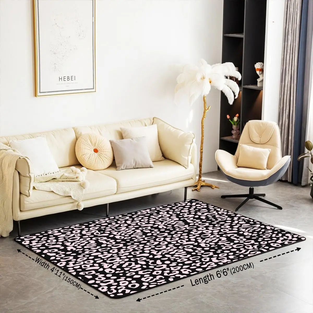 Leopard Living Room Rugs for Bedroom Area Rug Pink Black Cheetah Decor Carpet for Kids Boys Girls Decor Simple Modern Animal