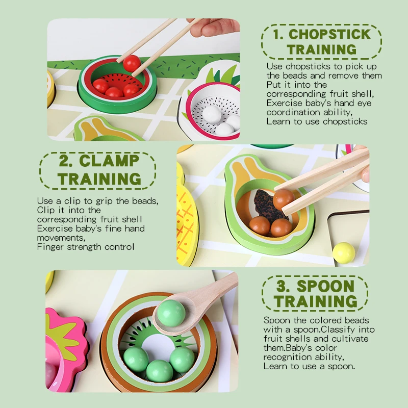 لعبة مطابقة وفرز مونتيسوري مشبك فواكه خشبي خرز شكل اللون فارز حسي للأطفال المهارات الحركية الدقيقة التعليم المبكر