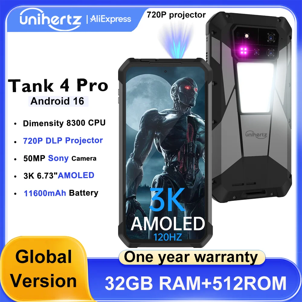 Unihertz TANK4 PRO 18GB 1TB上位版 Unihertz Tank 4 Pro 5G Rugged Smartphone 18GB+1TB 720p Projector