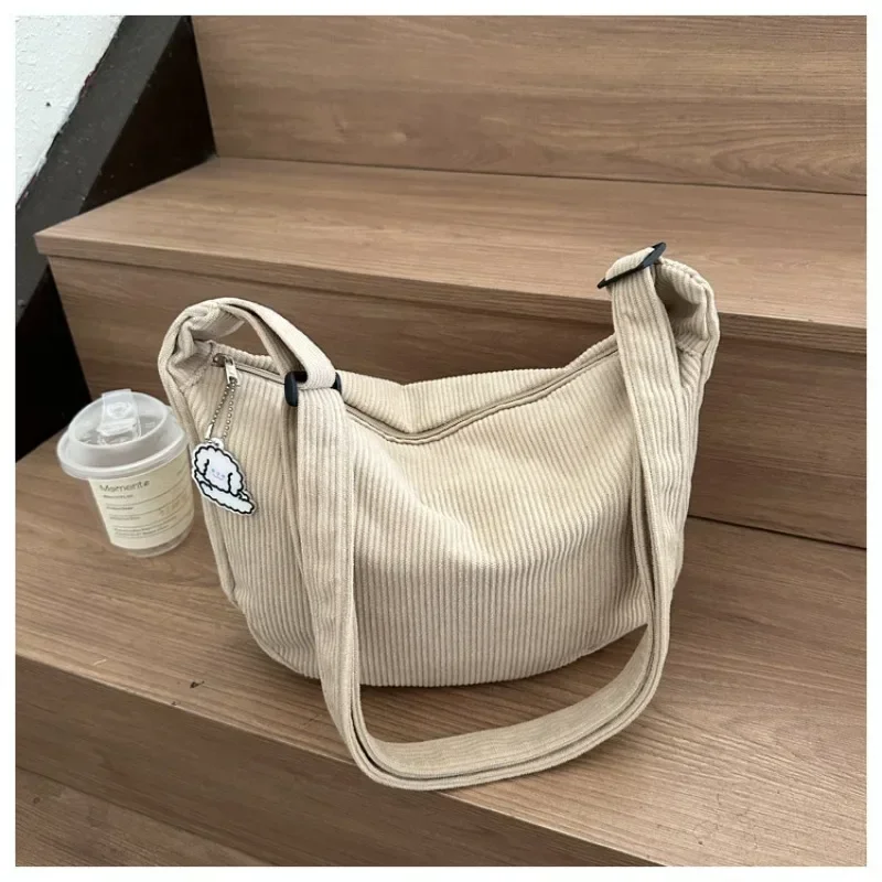 Black Corduroy Shoulder Bags for Women Canvas Small Single Velvet Crossbody Dumpling Bag Korean Ladies Casual Pink Choth Handbag