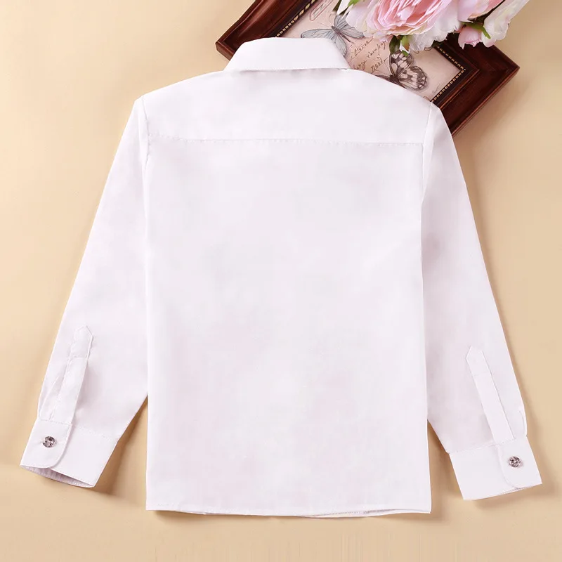 Spring Autumn Boy Shirt White Long Sleeve Anti-wrinkle Easy-care Turndown Collar Style Girl Blouses For Boys Travel