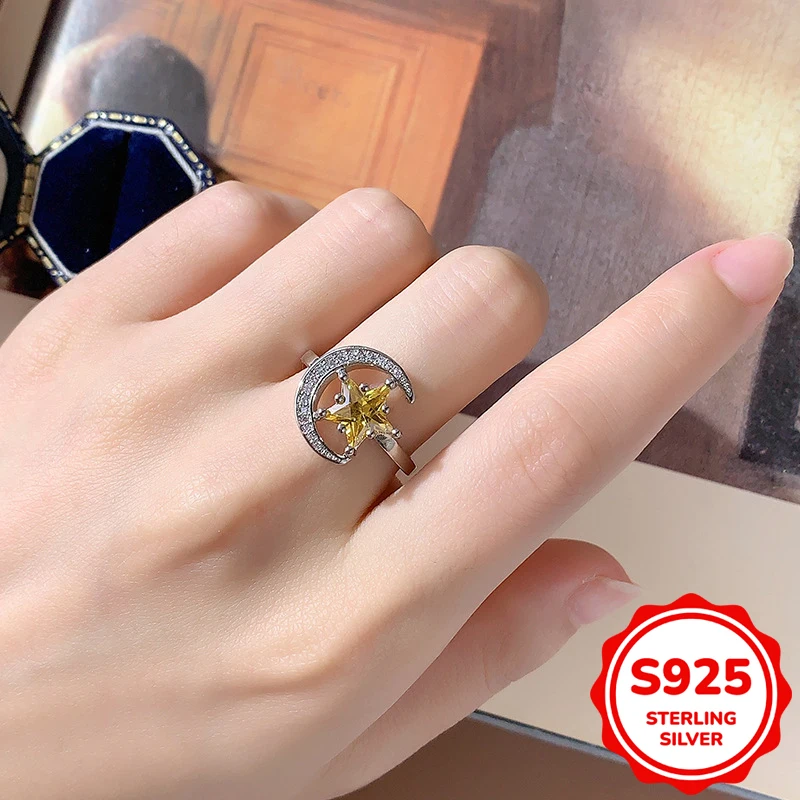 

Creative and authentic S925 silver star moon topaz couple ring ladies daily commuting gift jewelry wholesale