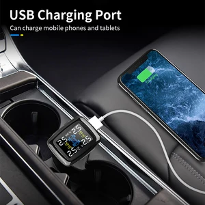 Carro TPMS Isqueiro Sem Fio Universal TPMS USB Digital tpms Tire Pressure Alarm System 4 Sensor Interno Externo 8 principais vendas sensor transdutor de pressão - №3