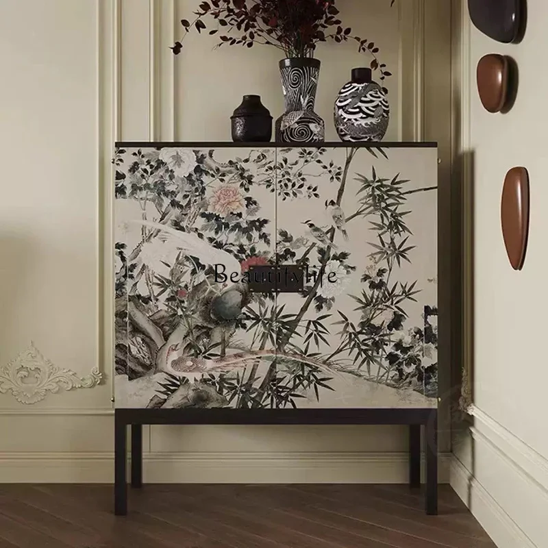 

yj32 French retro solid wood painted cabinet living room decoration medieval storage bedroom side cabinet