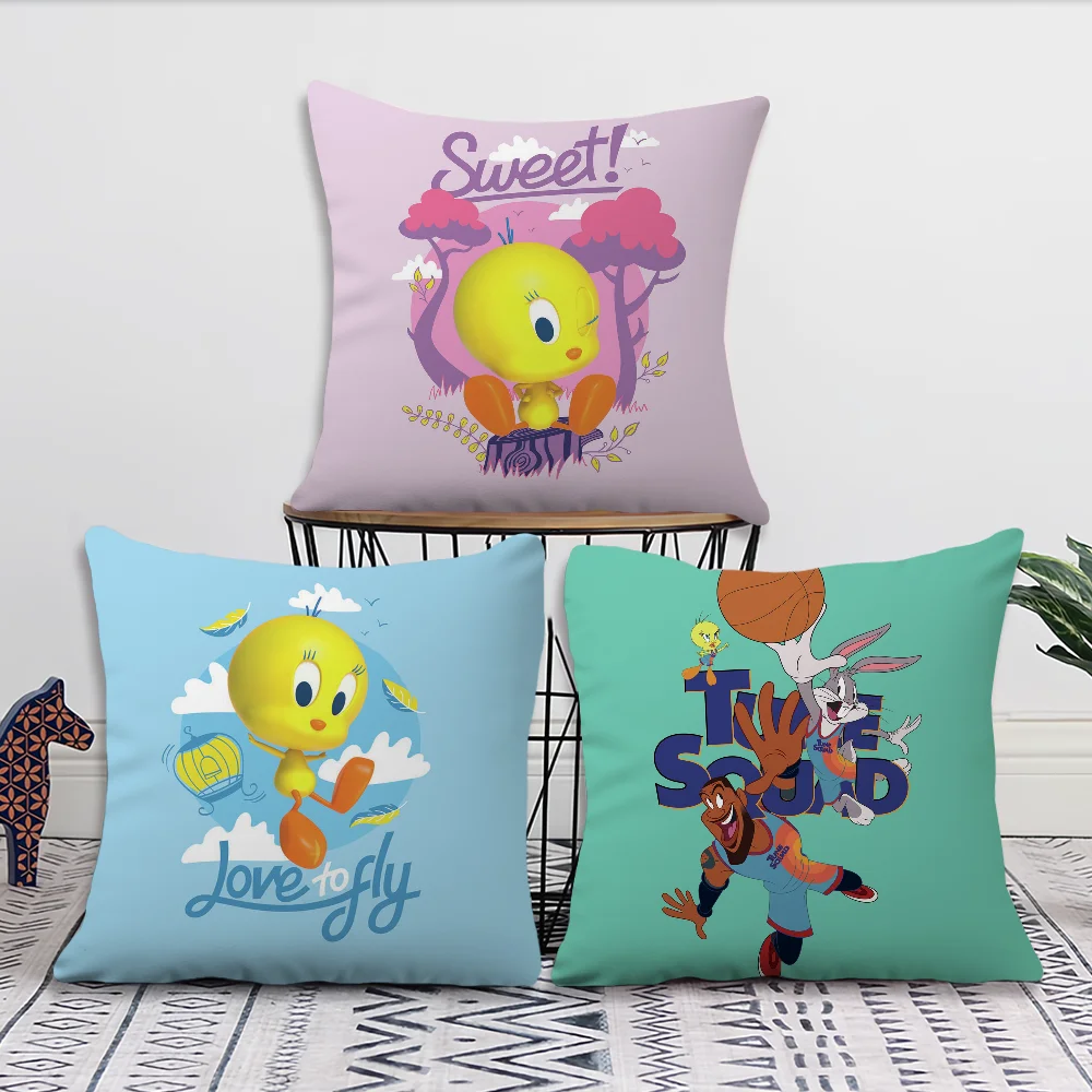 Cartoon T-Tweety Bird P-Piolin Pillow Case Square Cushion Room Bedroom Headboard Sofa Living Backrest Cushion Nap Time