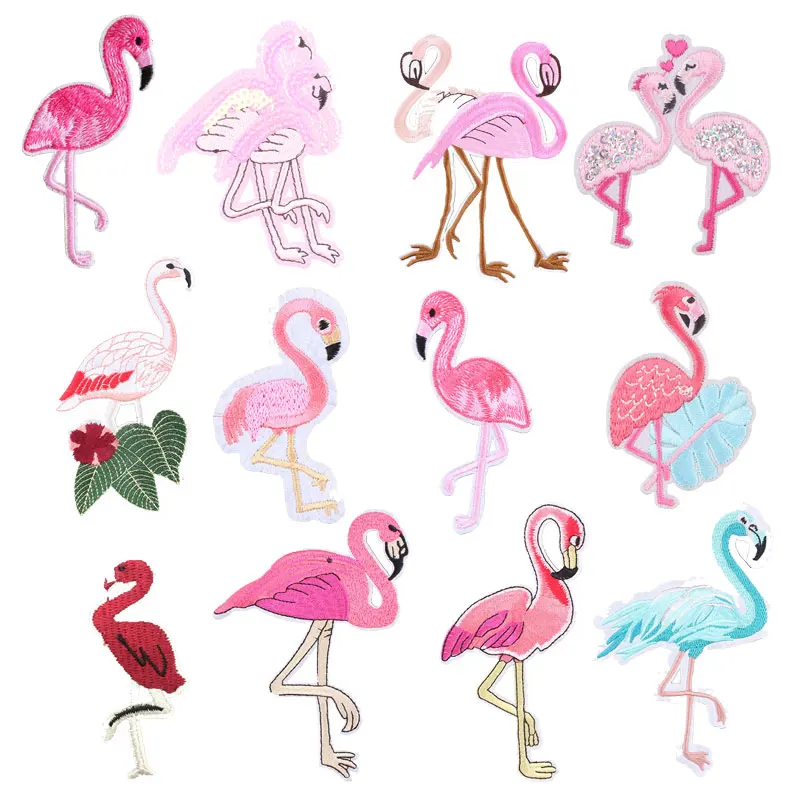 Flamingo Animal Patches for Clothing Iron on Embroidered Sewing Applique Cute on Fabric Badge DIY Apparel Accessori Decoration H