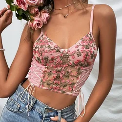 Spicy Girl Style Sexy Lace Embroidery Bustier Women Camisole Vest Bra Underwired Brassiere Fishbone Corset Slim Fit Top