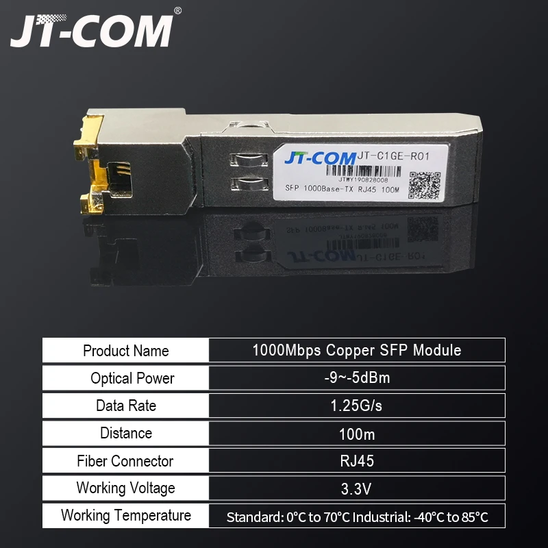 1.25G RJ45 Copper SFP Transceiver Module 1000Base-Tx Ethernet Gpon Olt Fiber Optic FTTH Compatible with Cisco/Mikrotik Switch