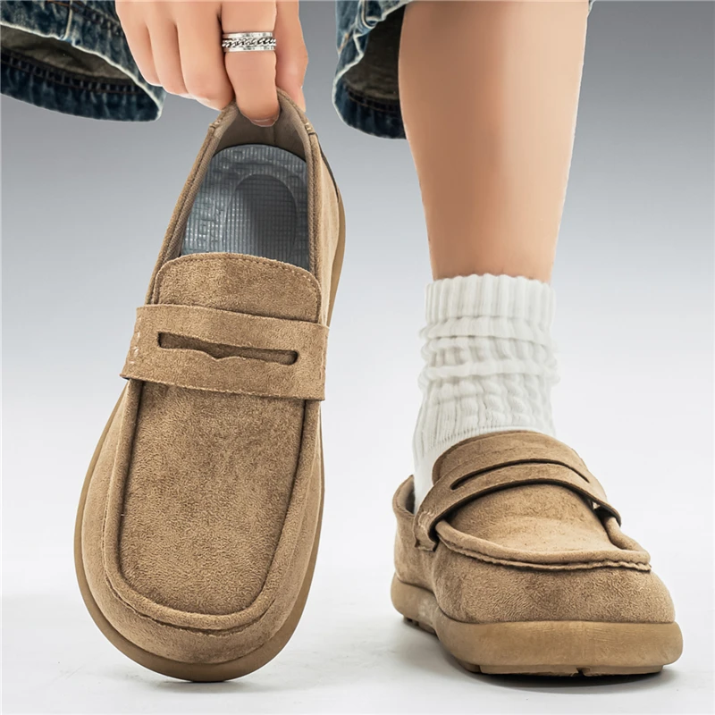 Spring New 2026 Suede Leather Shoes Casual Lazy Outdoor Comfortable Soft Bottom Fashion Men Shoes Minimalist