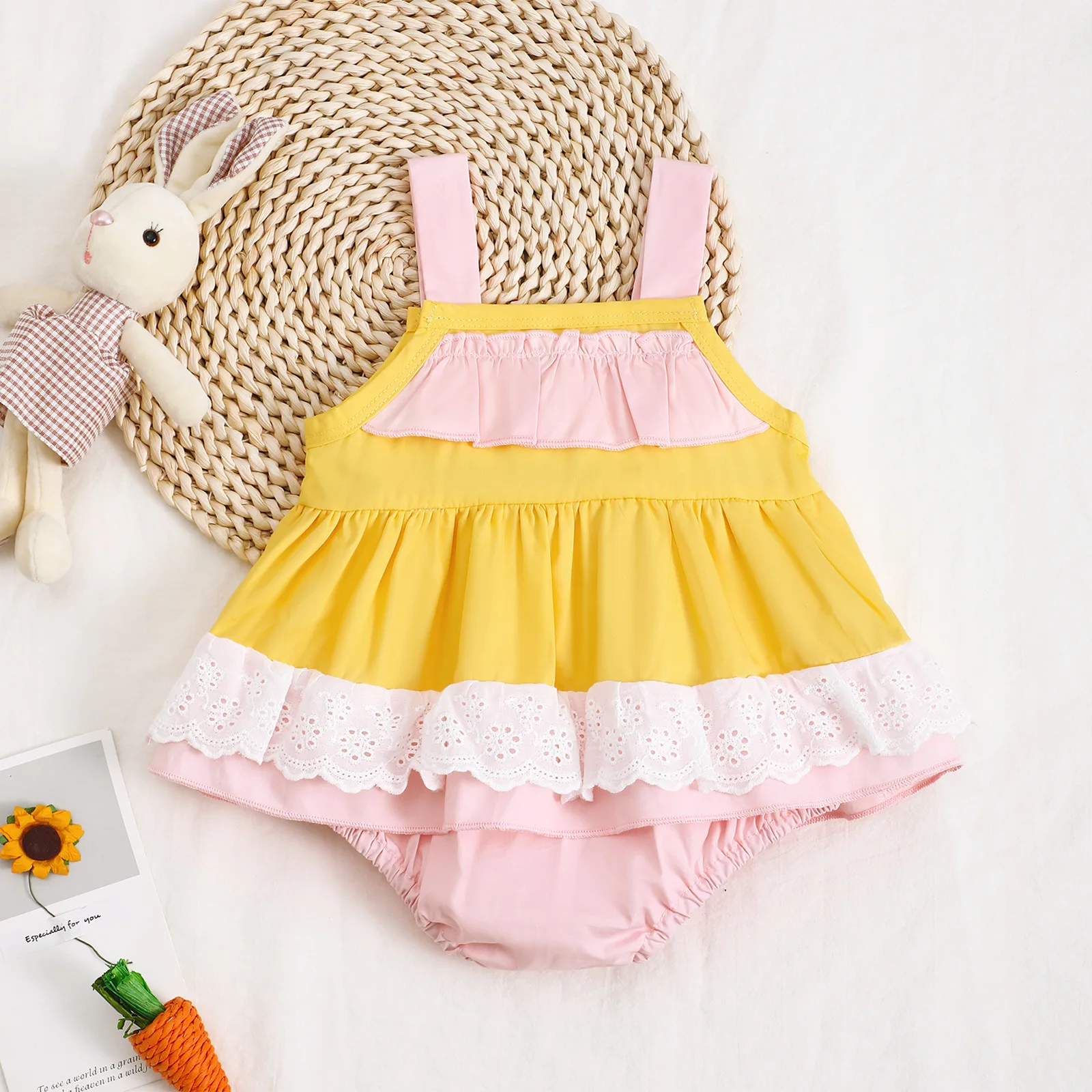 Baby Girl's Sleeveless Dress Easter Rabbit And Carrot Patterned Toddler Clothing Spring Festival Outfit for Infants