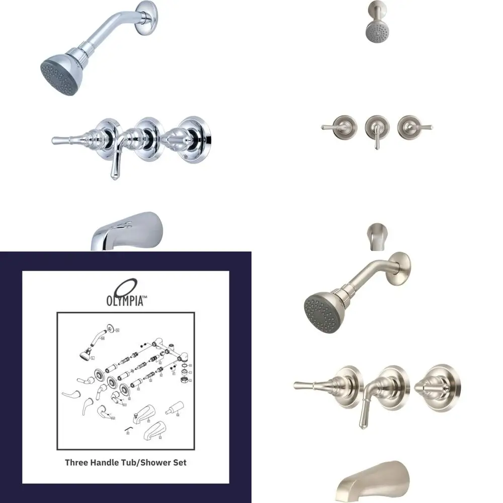 

Three Handle Tub and Shower Set with Tarnish Resistant Polished Chrome Finish for Durable Bathroom Upgrade