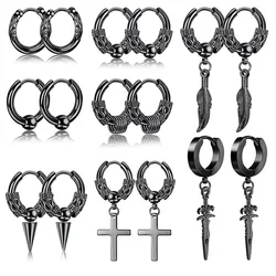 New Pop Punk Dragon Totem Cross Pendant Earrings for Men/Women Stainless Steel Vintage Gothic Cool Party Jewelry