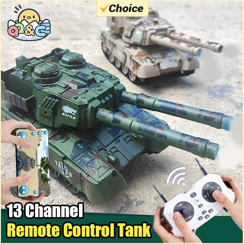 Remote Control Tank 13 Channel RC Tracked Truck Electric Car Battle App Controlled Machine Children's Toys for Kids Boys Gifts