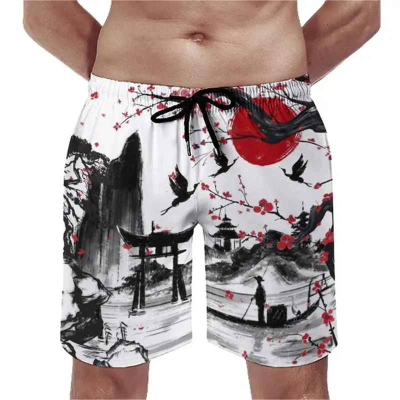 Japanese Samurai 3D Print Beach Shorts For Men Women Summer Fashion Surfing Board Sport Pants Swimtrunks Vintage Kids Clothing