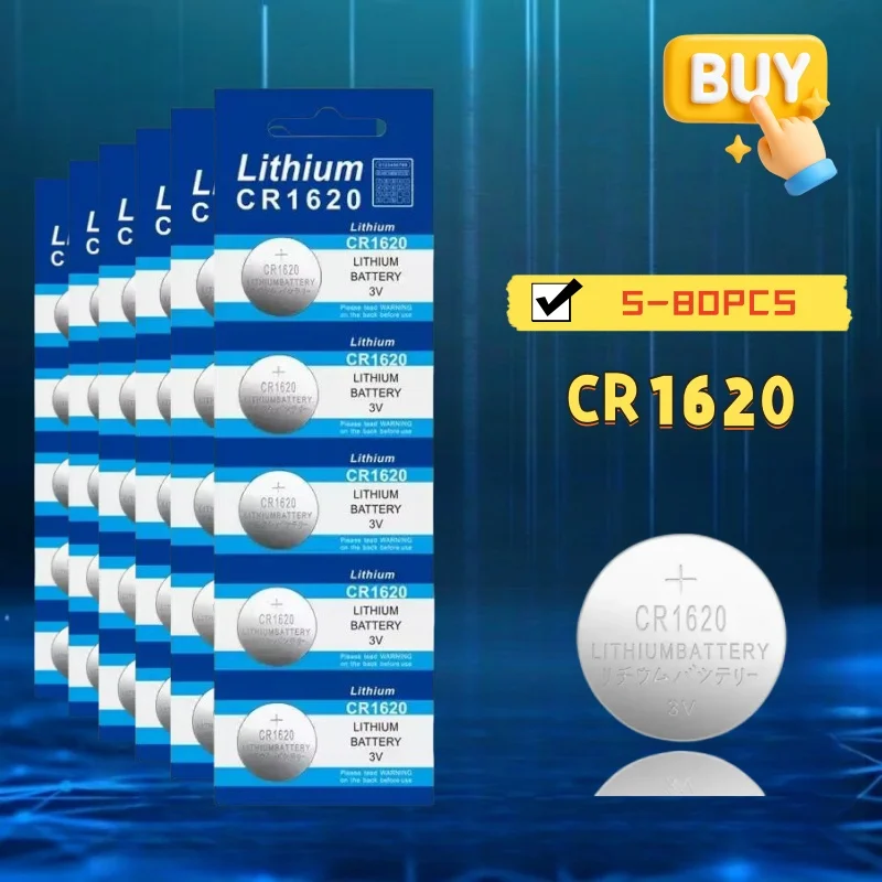

5-80Pcs CR1620 Lithium Button Battery CR 1620 DL1620 BR1620 3V Durable Coins Cell Watch Batteries For Toys Clock Car Key Remote