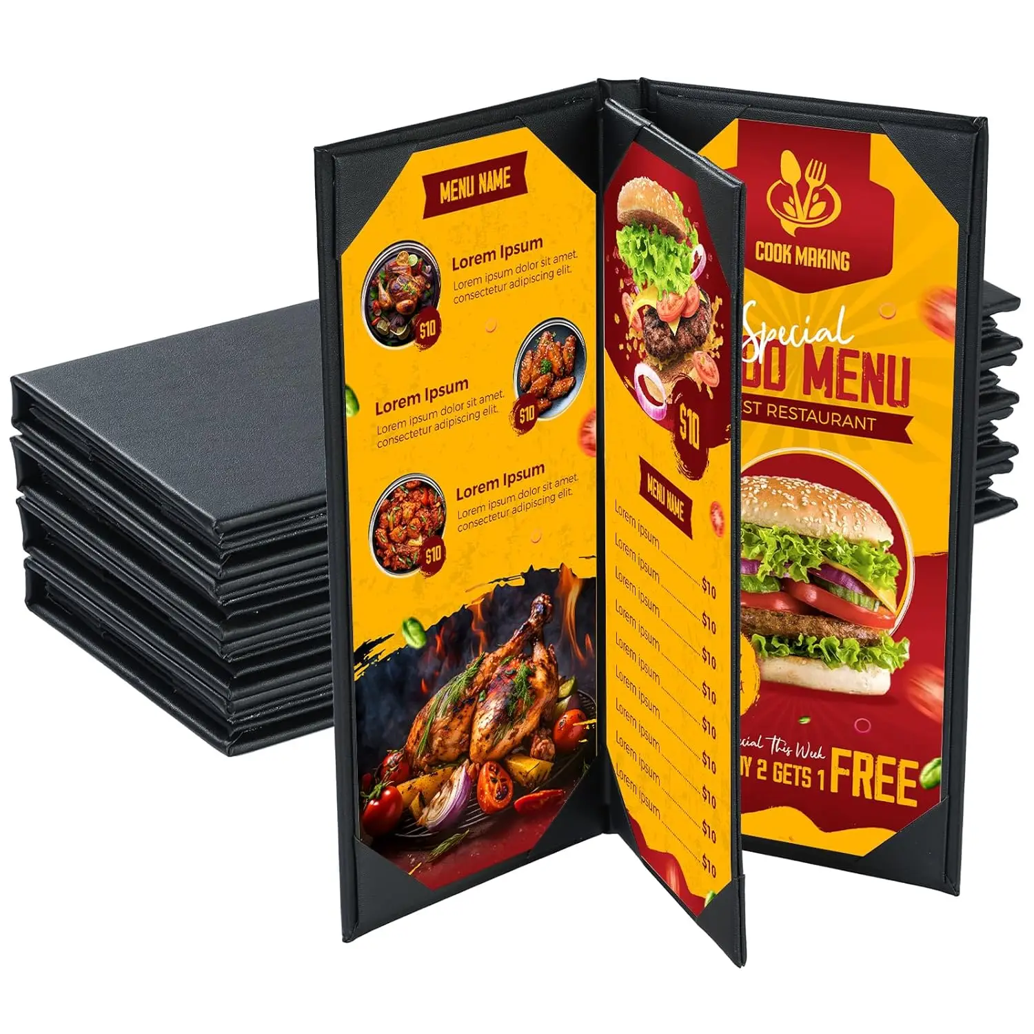 

5 шт. обложек для меню с двойным открытием, 4,25 x 11 дюймов, из искусственной кожи, водонепроницаемые, для ресторанов